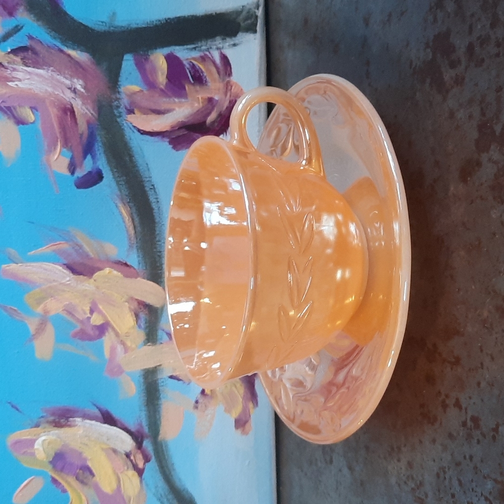 Fire King Peach Lustre teacup and saucer